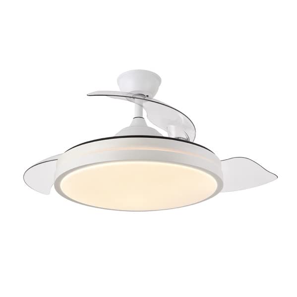 Ventilador ESCORPION blanco con tecnología LED integrada, aspas plegables, motor DC silencioso y control remoto con temporizador